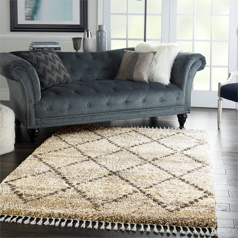 Nourison Scandinavian Shag Rectangle Polypropylene Area Rug in Silver/Gray