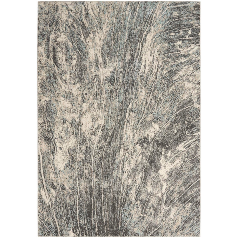 Nourison Soma Rectangle Contemporary Polyester Area Rug in Charcoal/Ivory