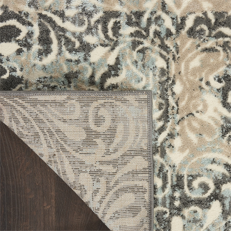 Nourison Soma Rectangle Contemporary Polyester Area Rug in Charcoal/Teal/Ivory