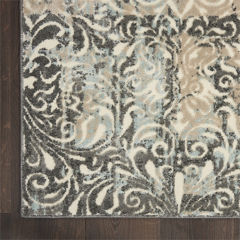Nourison Soma Rectangle Contemporary Polyester Area Rug in Charcoal/Teal/Ivory