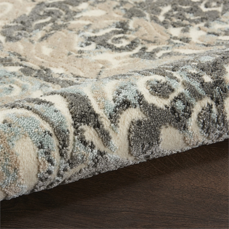Nourison Soma Rectangle Contemporary Polyester Area Rug in Charcoal/Teal/Ivory