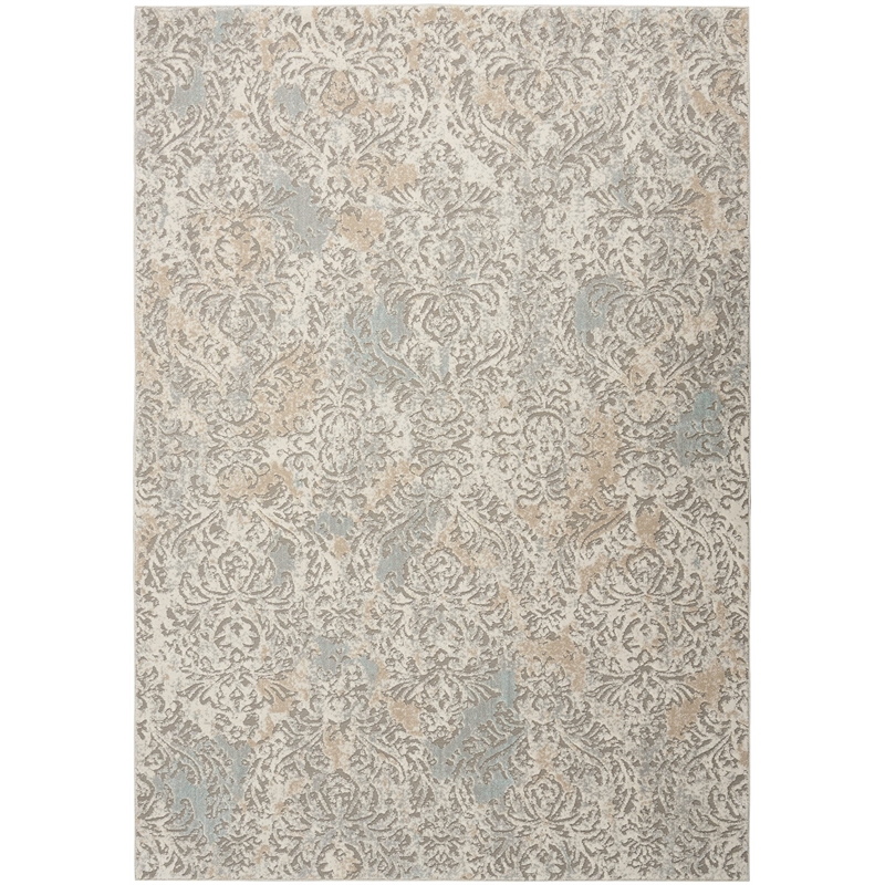 Nourison Soma Rectangle Contemporary Polyester Area Rug in Gray/Ivory