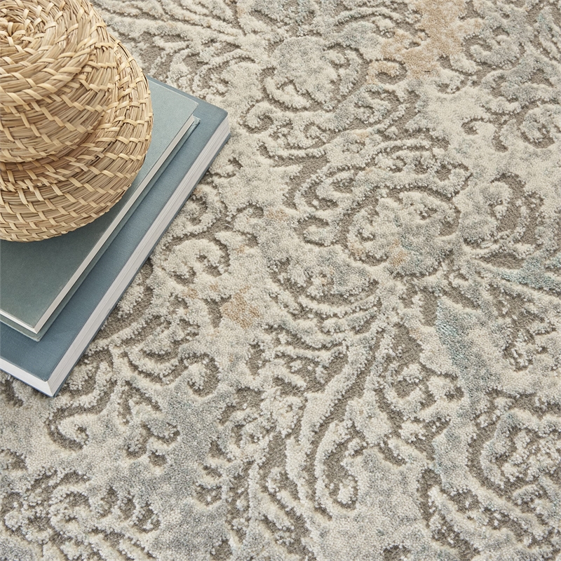 Nourison Soma Rectangle Contemporary Polyester Area Rug in Gray/Ivory