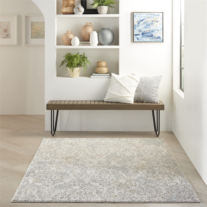 Nourison Soma Rectangle Contemporary Polyester Area Rug in Gray/Ivory
