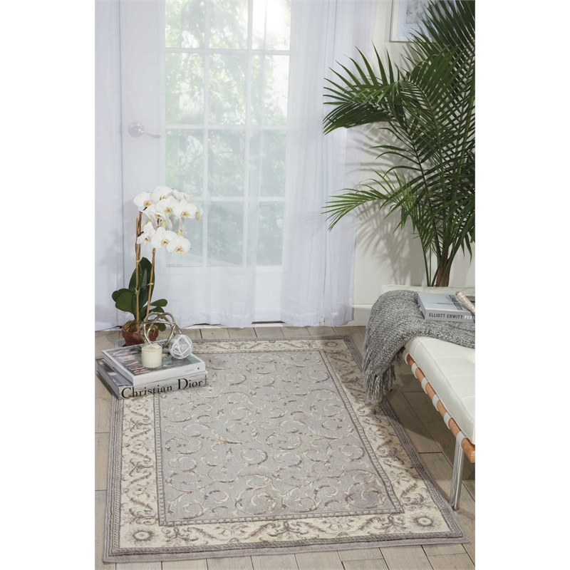 Nourison Somerset Rectangle Traditional Polyester Acrylic Area Rug in Silver