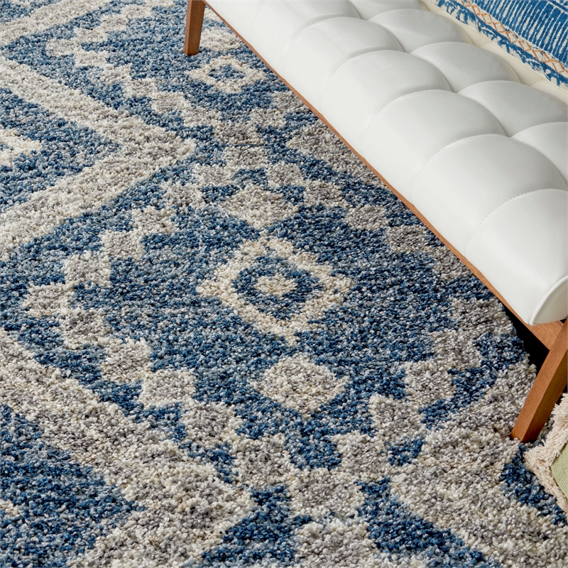 Nourison Scandinavian Shag Rectangle Polypropylene Area Rug in Denim Blue