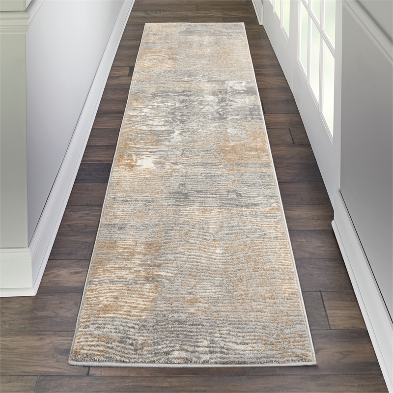 Nourison Solace Runner Polypropylene Polyester Area Rug in Gray/Beige