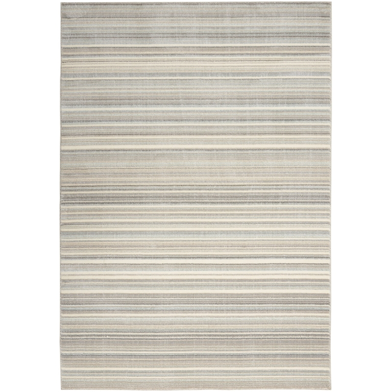 Nourison Soma Rectangle Contemporary Polyester Area Rug in Gray/Ivory/Teal