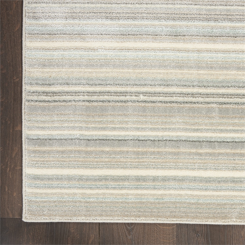 Nourison Soma Rectangle Contemporary Polyester Area Rug in Gray/Ivory/Teal