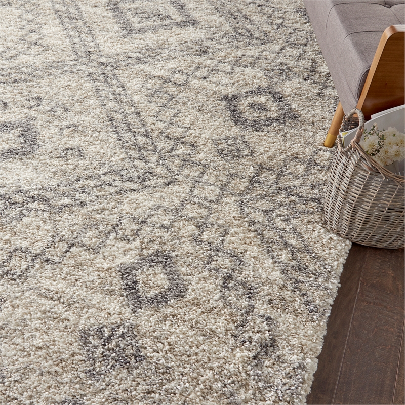 Nourison Scandinavian Shag Rectangle Polypropylene Area Rug in Ivory/Gray