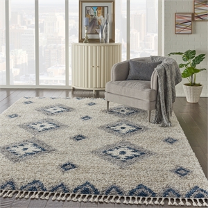 Nourison Scandinavian Shag Rectangle Polypropylene Area Rug in Ivory/Blue