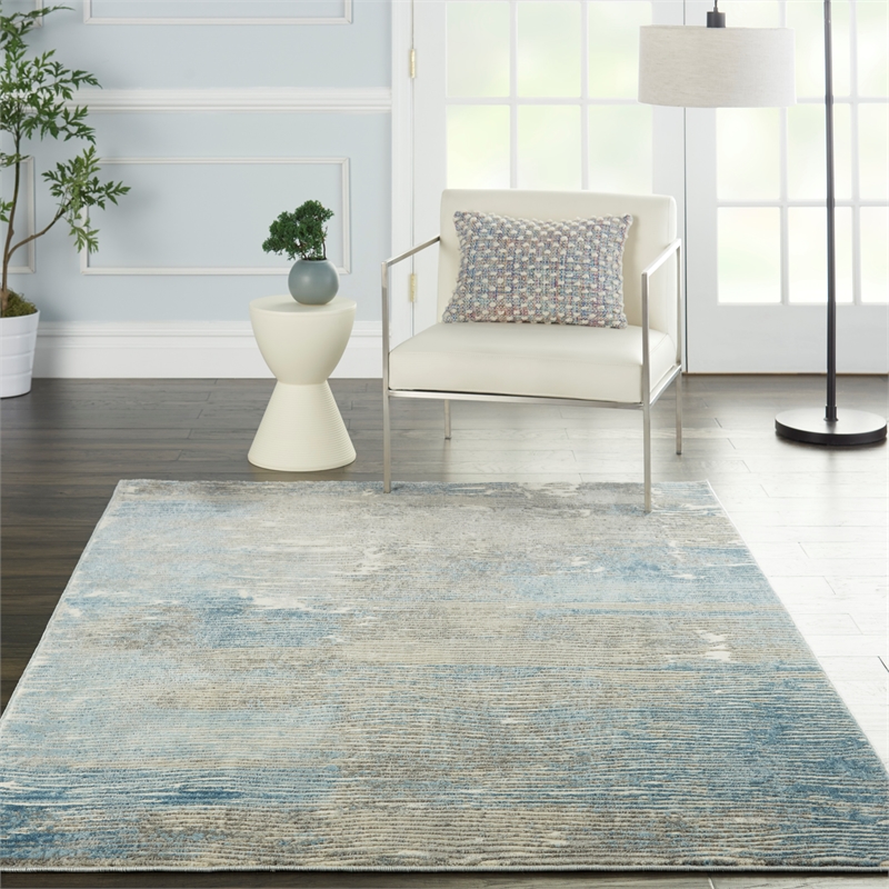 Nourison Solace Rectangle Polypropylene Polyester Area Rug in Ivory/Gray/Blue