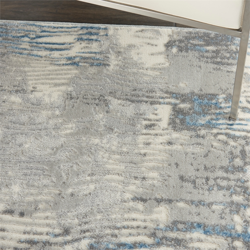 Nourison Solace Rectangle Polypropylene Polyester Area Rug in Ivory/Gray/Blue