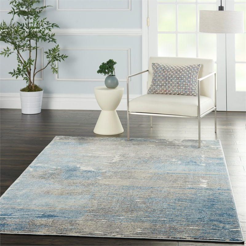 Nourison Solace Rectangle Polypropylene Polyester Area Rug in Ivory/Gray/Blue
