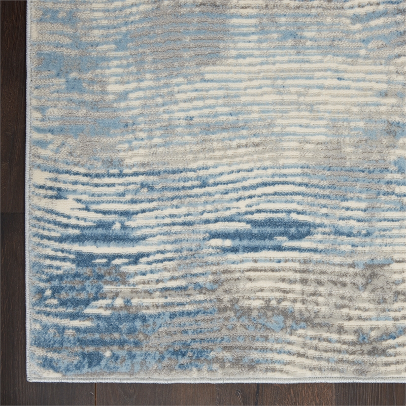 Nourison Solace Rectangle Polypropylene Polyester Area Rug in Ivory/Gray/Blue