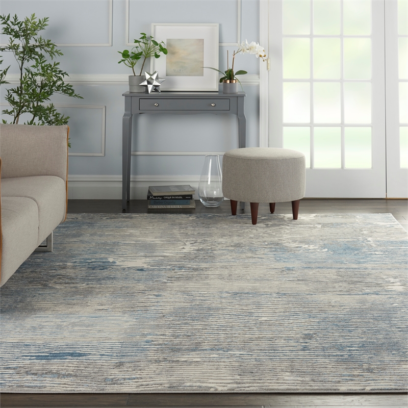 Nourison Solace Rectangle Polypropylene Polyester Area Rug in Ivory/Gray/Blue
