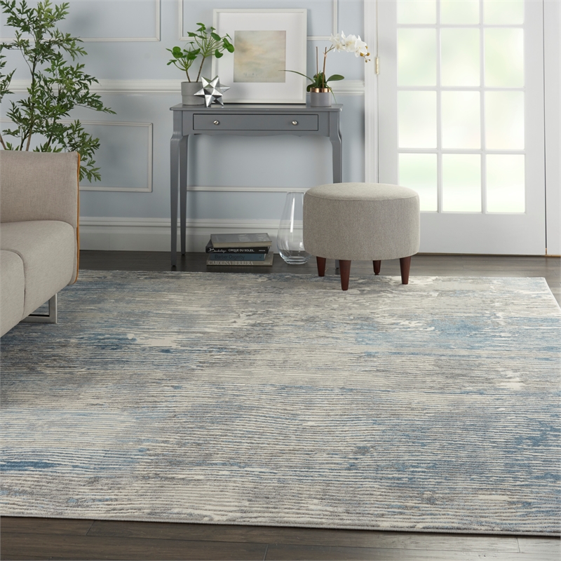 Nourison Solace Rectangle Polypropylene Polyester Area Rug in Ivory/Gray/Blue
