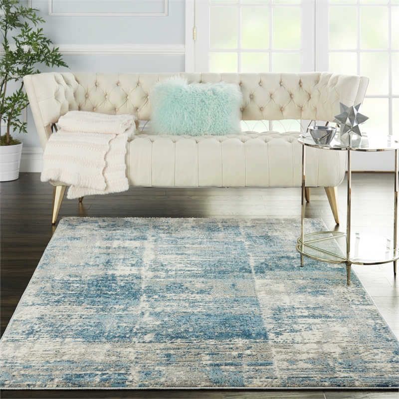 Nourison Solace Rectangle Polypropylene Polyester Area Rug in Ivory/Gray/Blue