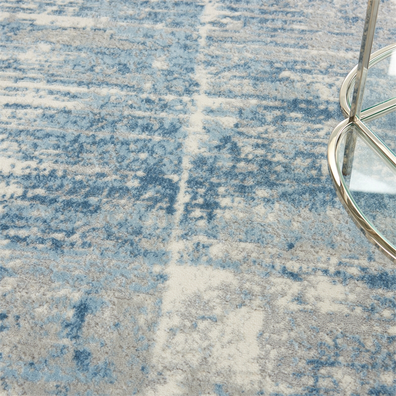 Nourison Solace Rectangle Polypropylene Polyester Area Rug in Ivory/Gray/Blue