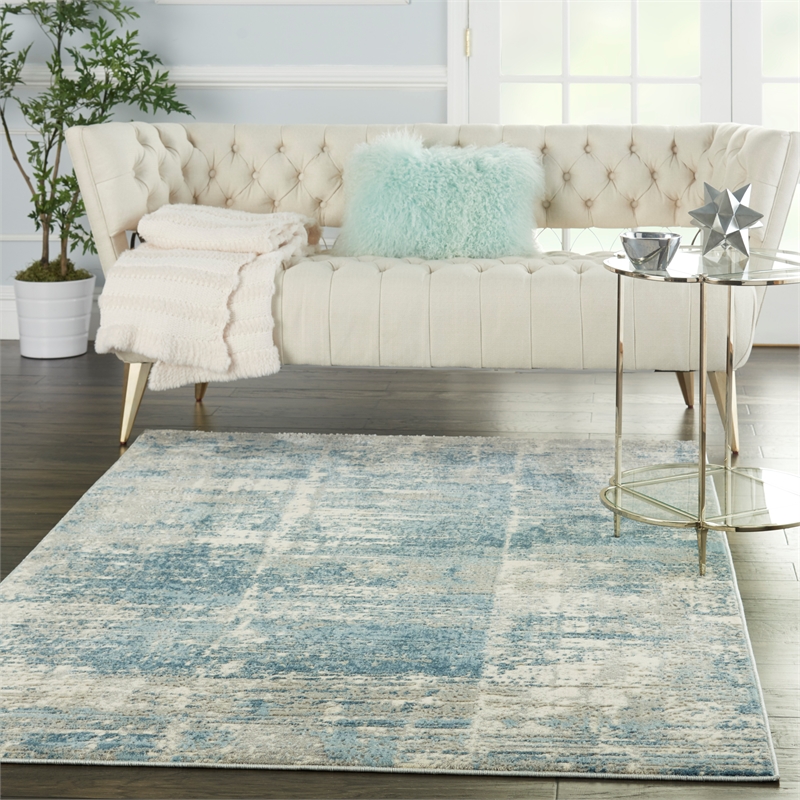 Nourison Solace Rectangle Polypropylene Polyester Area Rug in Ivory/Gray/Blue