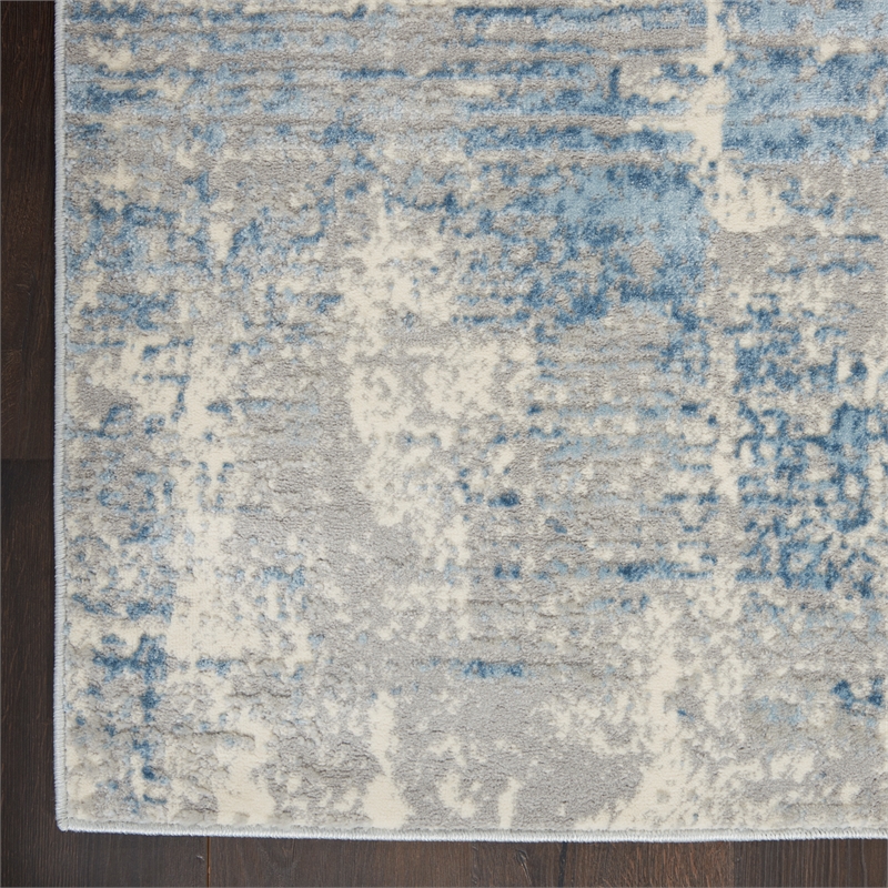 Nourison Solace Rectangle Polypropylene Polyester Area Rug in Ivory/Gray/Blue