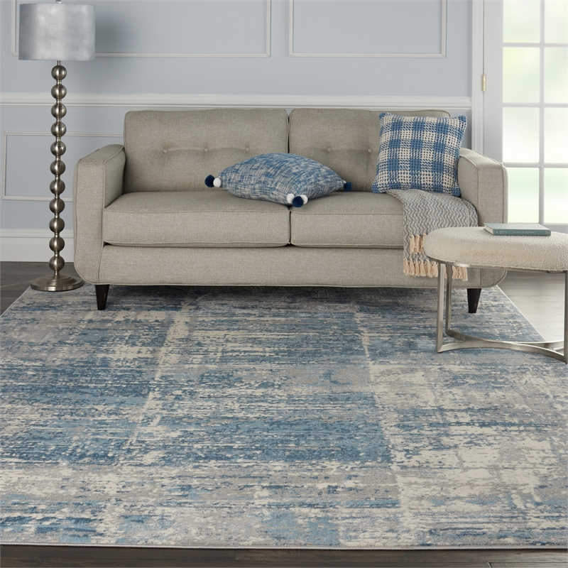 Nourison Solace Rectangle Polypropylene Polyester Area Rug in Ivory/Gray/Blue