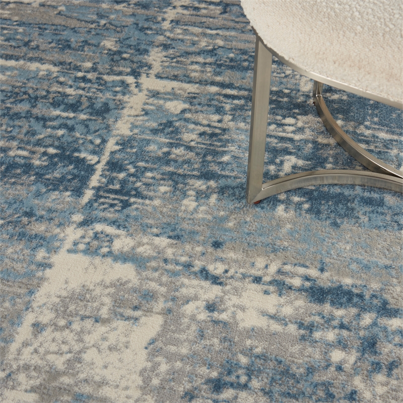 Nourison Solace Rectangle Polypropylene Polyester Area Rug in Ivory/Gray/Blue