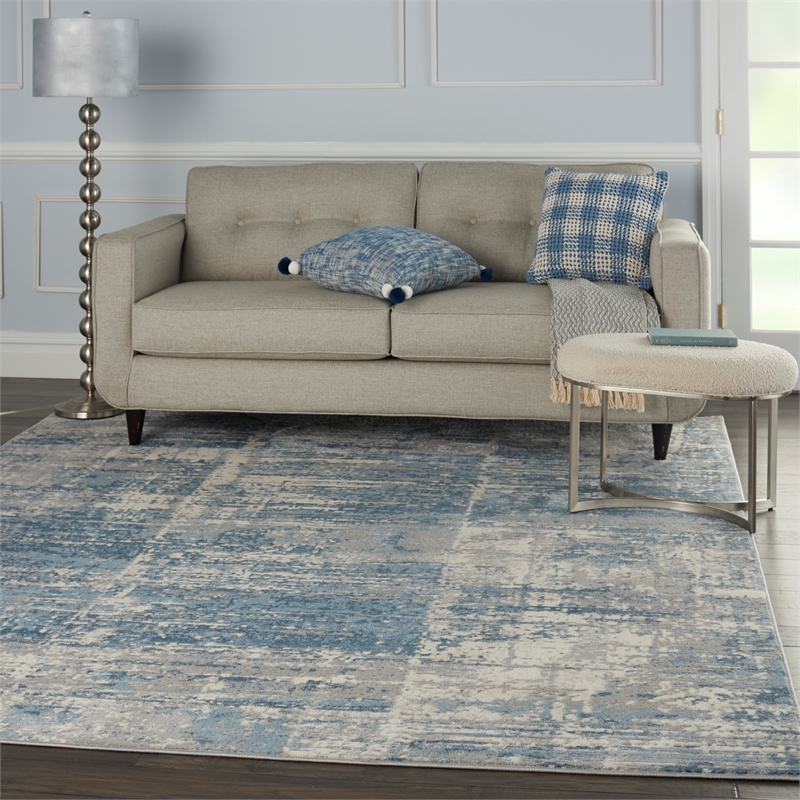 Nourison Solace Rectangle Polypropylene Polyester Area Rug in Ivory/Gray/Blue