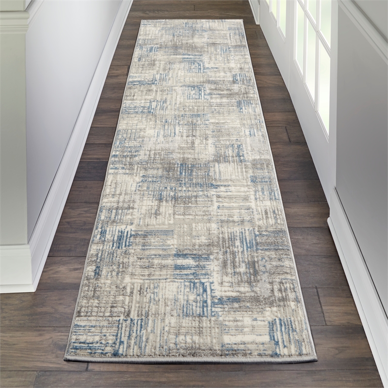 Nourison Solace Runner Polypropylene Polyester Area Rug in Ivory/Gray/Blue
