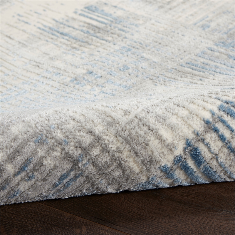 Nourison Solace Rectangle Polypropylene Polyester Area Rug in Ivory/Gray/Blue