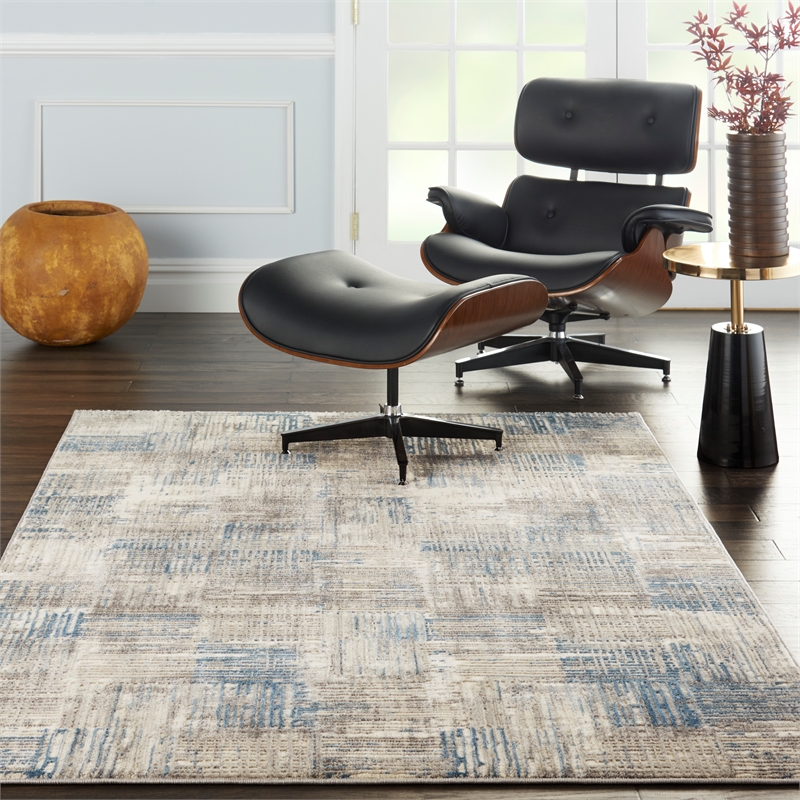 Nourison Solace Rectangle Polypropylene Polyester Area Rug in Ivory/Gray/Blue