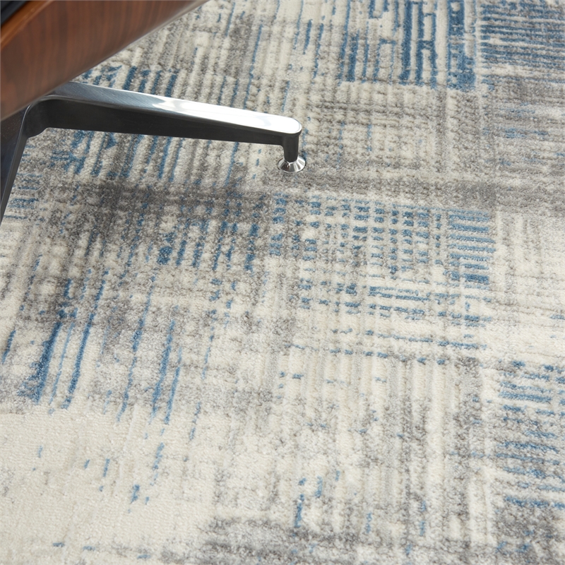 Nourison Solace Rectangle Polypropylene Polyester Area Rug in Ivory/Gray/Blue