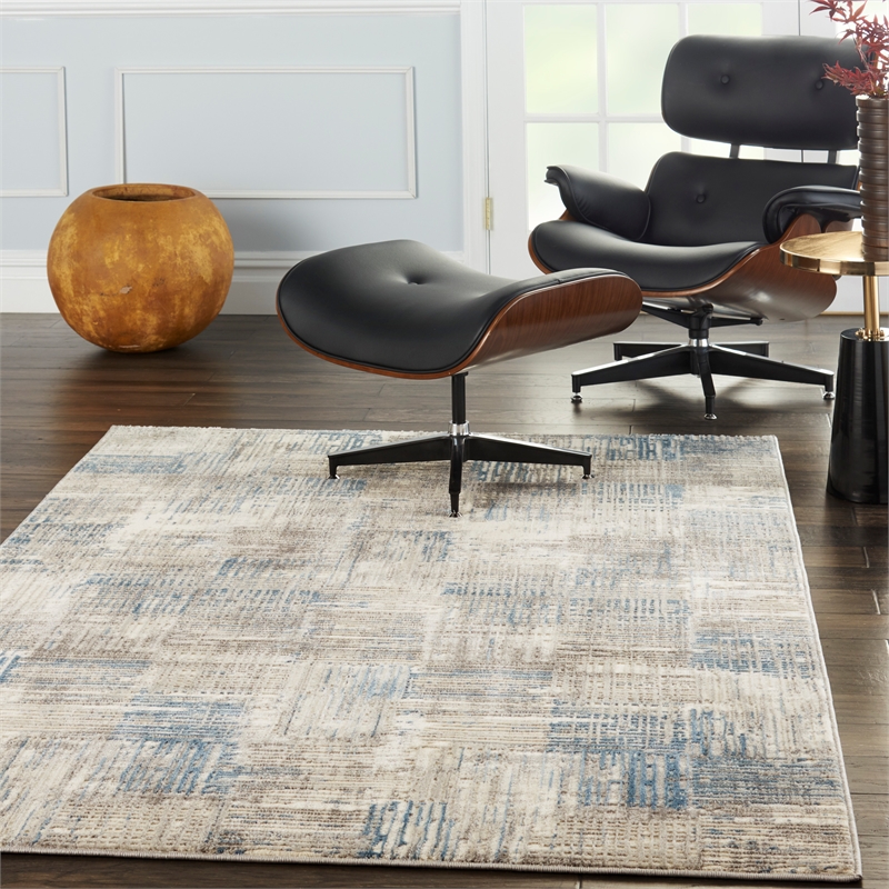 Nourison Solace Rectangle Polypropylene Polyester Area Rug in Ivory/Gray/Blue