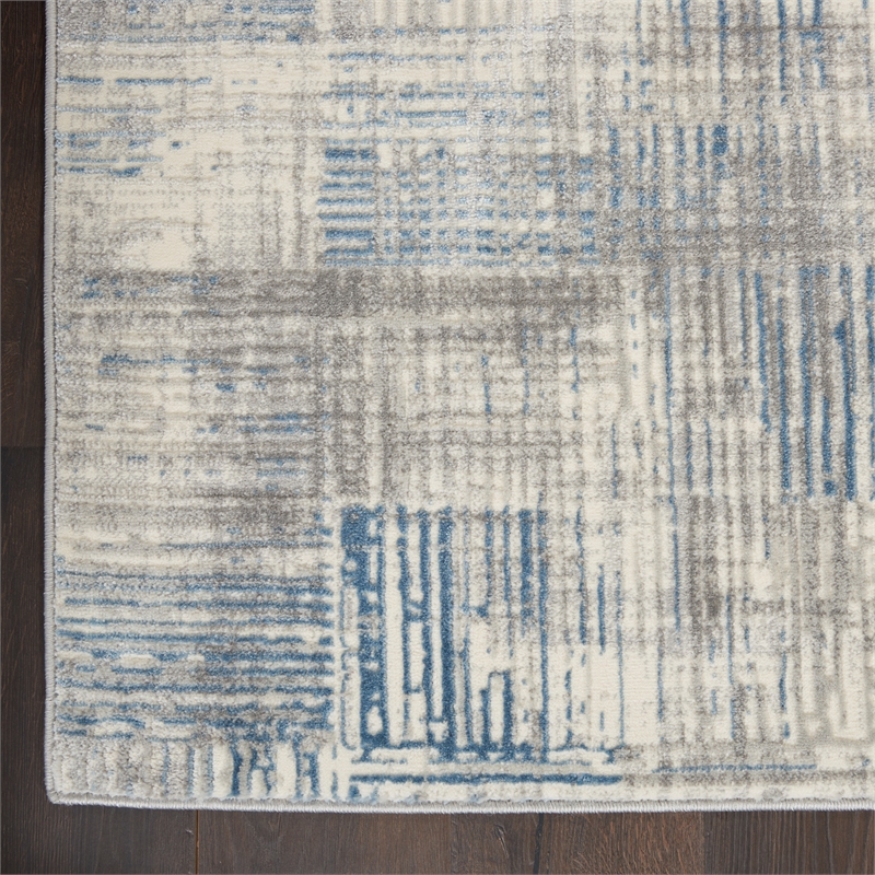 Nourison Solace Rectangle Polypropylene Polyester Area Rug in Ivory/Gray/Blue