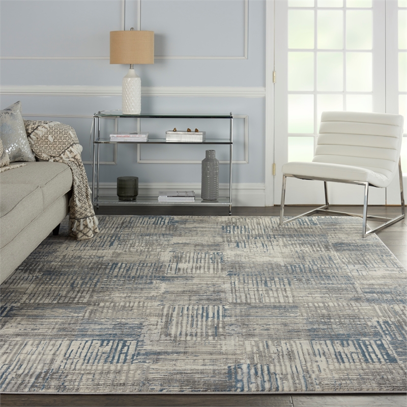 Nourison Solace Rectangle Polypropylene Polyester Area Rug in Ivory/Gray/Blue