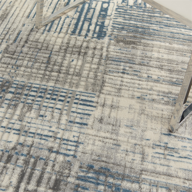 Nourison Solace Rectangle Polypropylene Polyester Area Rug in Ivory/Gray/Blue