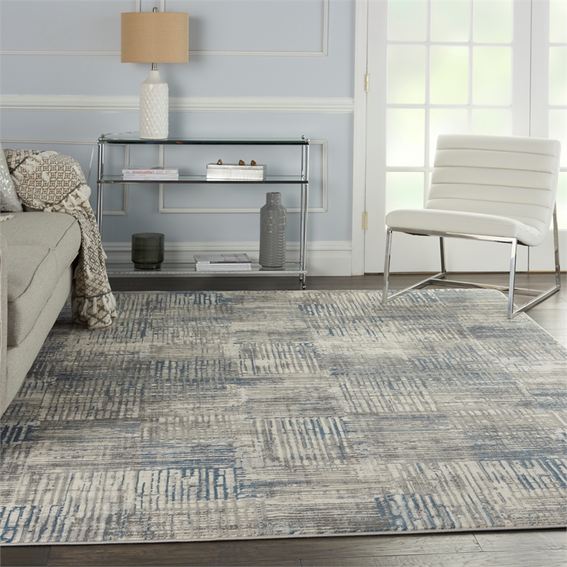 Nourison Solace Rectangle Polypropylene Polyester Area Rug in Ivory/Gray/Blue