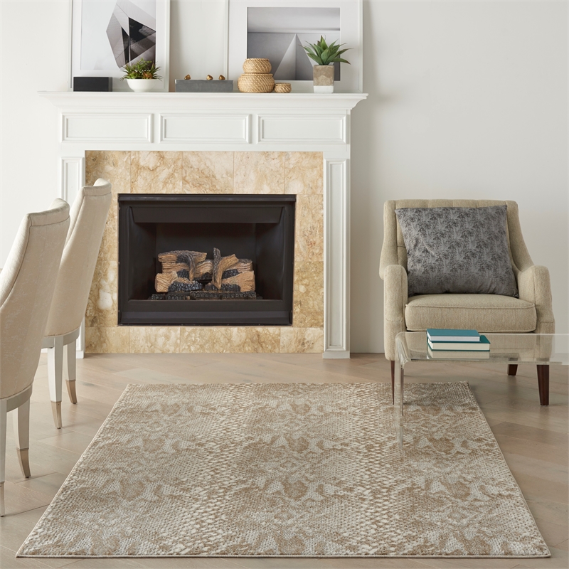 Nourison Solace Rectangle Polypropylene Polyester Area Rug in Ivory/Beige