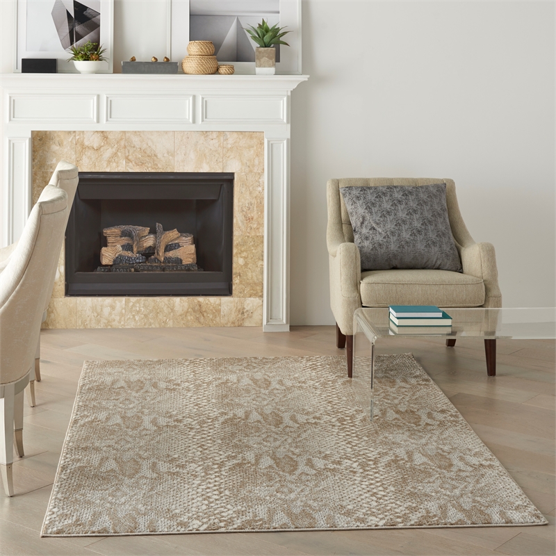 Nourison Solace Rectangle Polypropylene Polyester Area Rug in Ivory/Beige