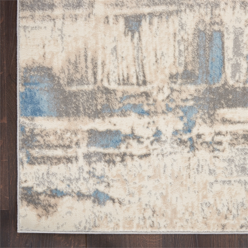 Nourison Solace Runner Polypropylene Polyester Area Rug in Ivory/Gray/Blue
