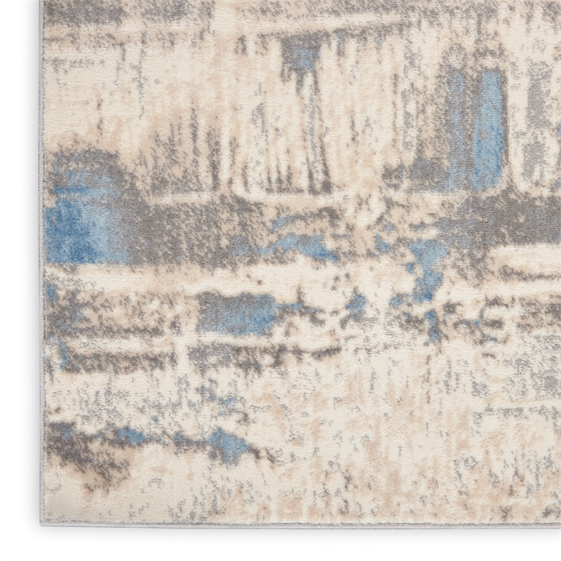 Nourison Solace Rectangle Polypropylene Polyester Area Rug in Ivory/Gray/Blue