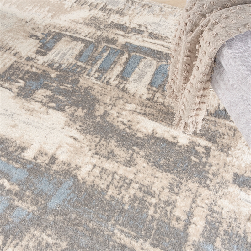 Nourison Solace Rectangle Polypropylene Polyester Area Rug in Ivory/Gray/Blue