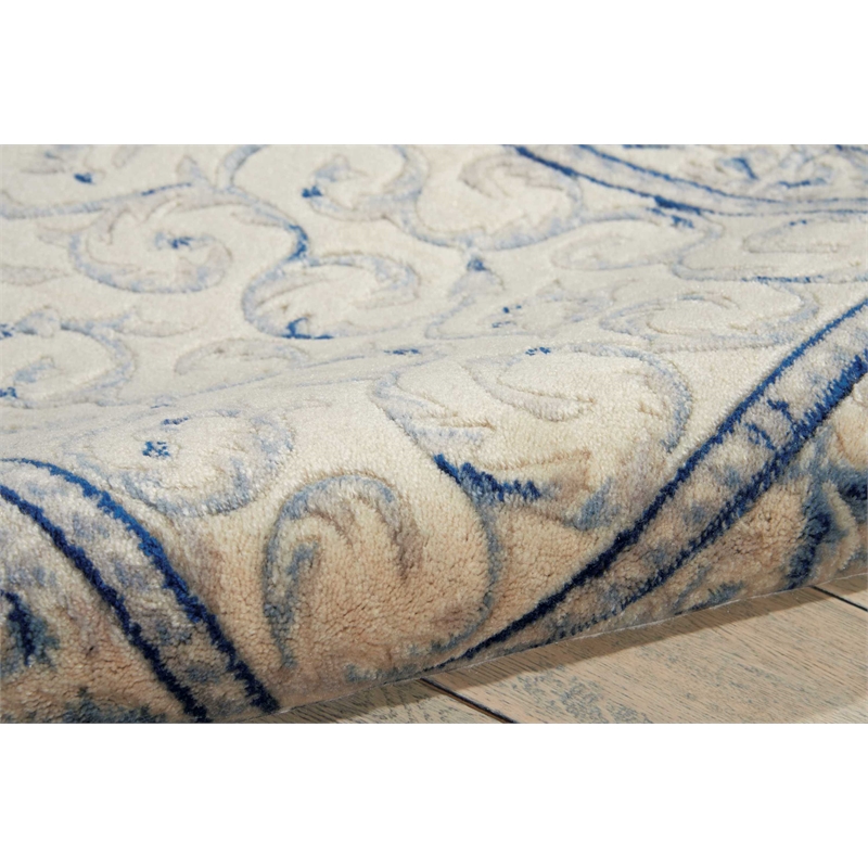 Nourison Somerset Rectangle Traditional Polyester Acrylic Area Rug in Ivory/Blue