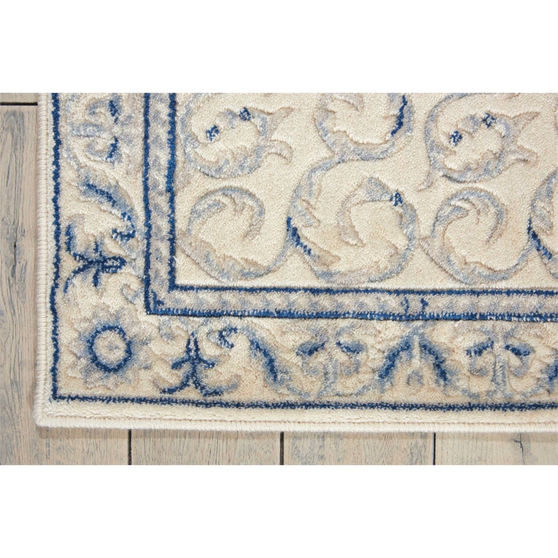 Nourison Somerset Rectangle Traditional Polyester Acrylic Area Rug in Ivory/Blue