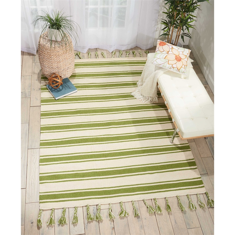 Nourison Solano Rectangle Wool Cotton and Polyester Area Rug in Ivory/Green