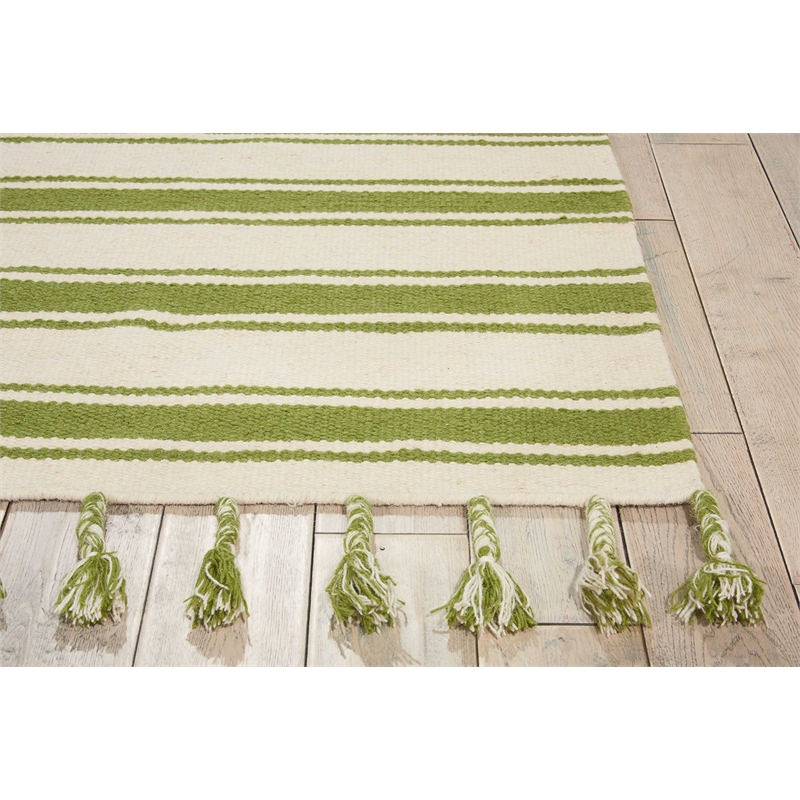 Nourison Solano Rectangle Wool Cotton and Polyester Area Rug in Ivory/Green