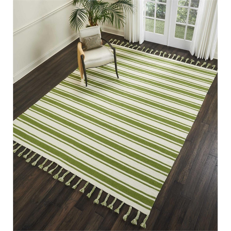 Nourison Solano Rectangle Wool Cotton and Polyester Area Rug in Ivory/Green