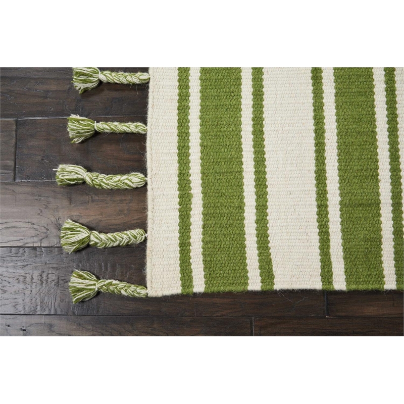 Nourison Solano Rectangle Wool Cotton and Polyester Area Rug in Ivory/Green