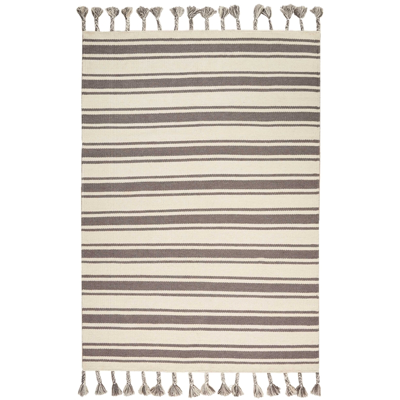 Nourison Solano Rectangle Wool Cotton and Polyester Area Rug in Ivory/Gray