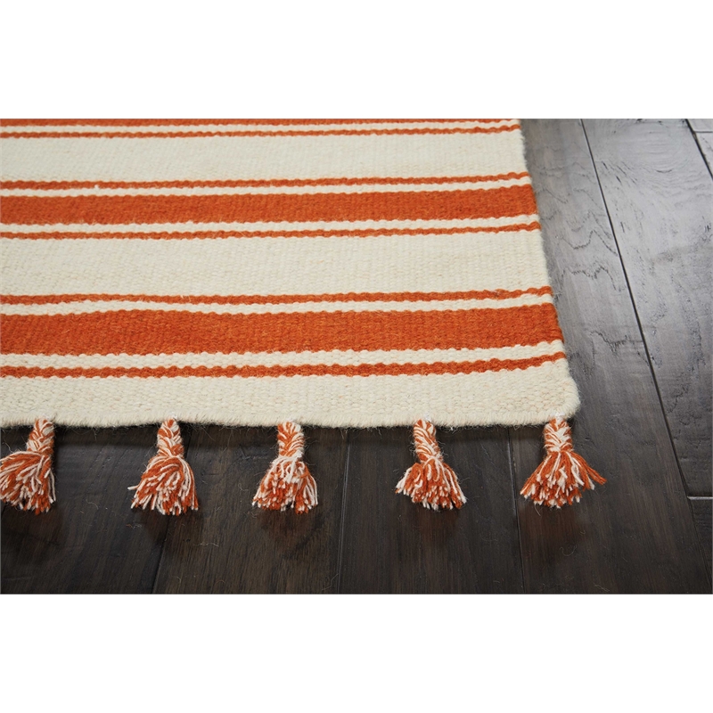 Nourison Solano Runner Wool Cotton and Polyester Area Rug in Ivory/Orange
